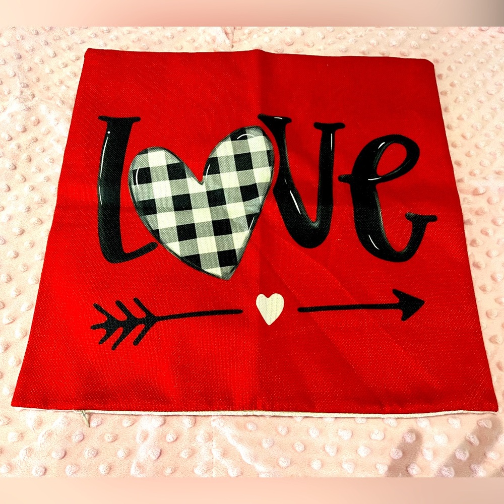 🔆Love Red Burlap Accent Pillow Cover